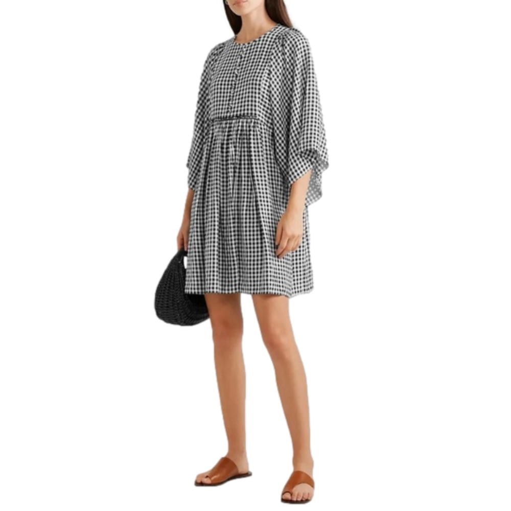 Michael Kors Collection Gingham Flutter Sleeve Luxury Georgette Dress Size 4